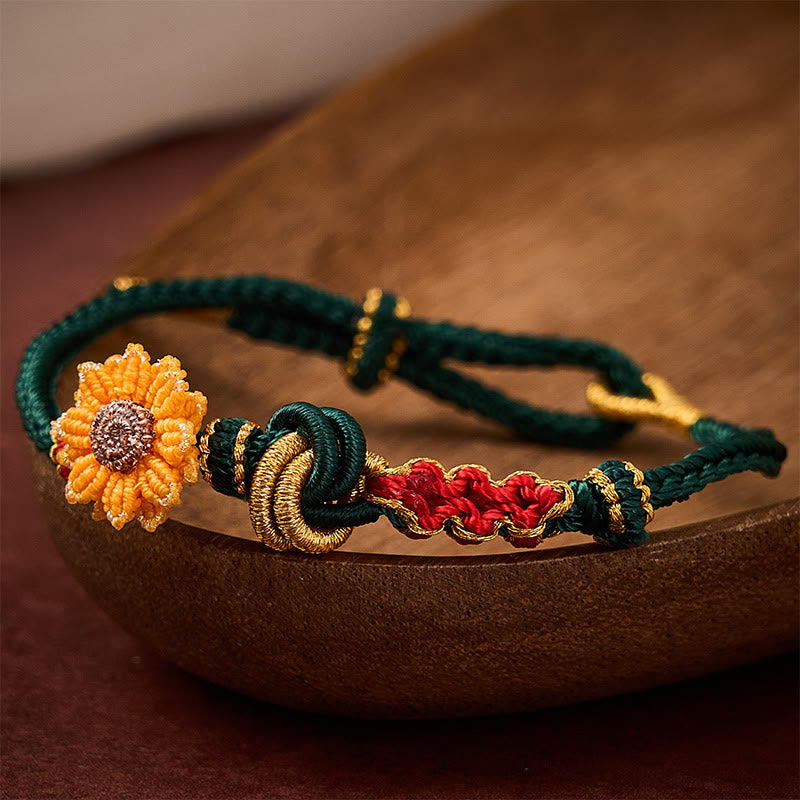 Nimara Ritual Hand-Woven Red String Peach Blossom Sunflower Luck Bracelet