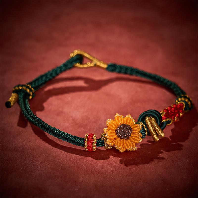 Nimara Ritual Hand-Woven Red String Peach Blossom Sunflower Luck Bracelet