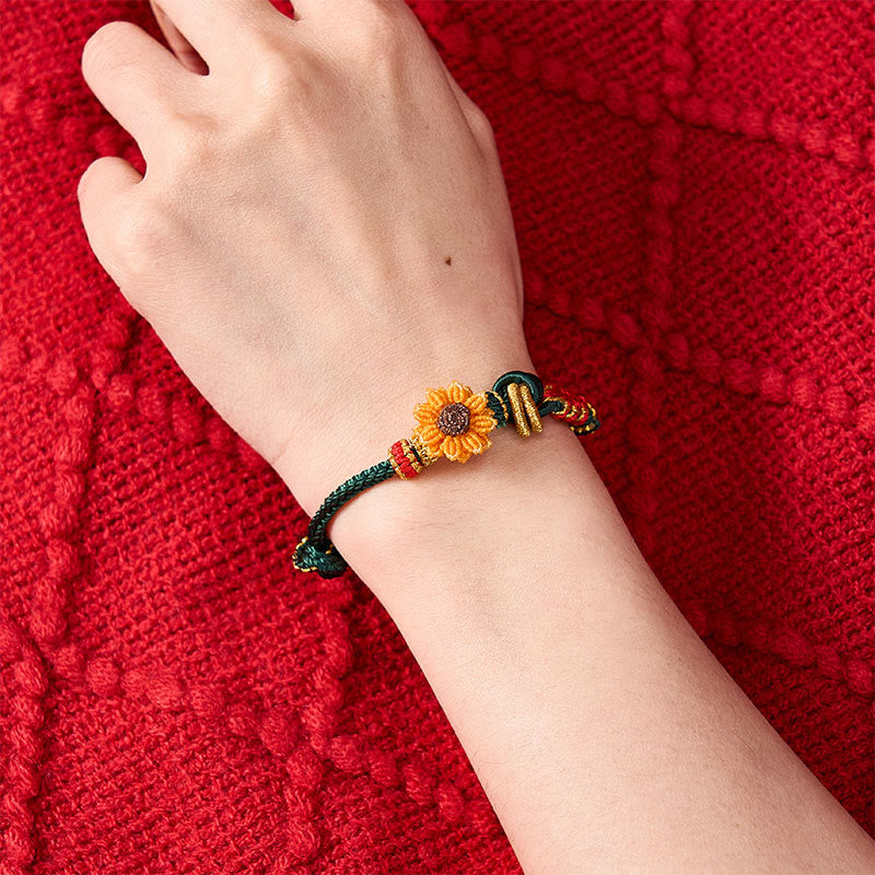 Nimara Ritual Hand-Woven Red String Peach Blossom Sunflower Luck Bracelet