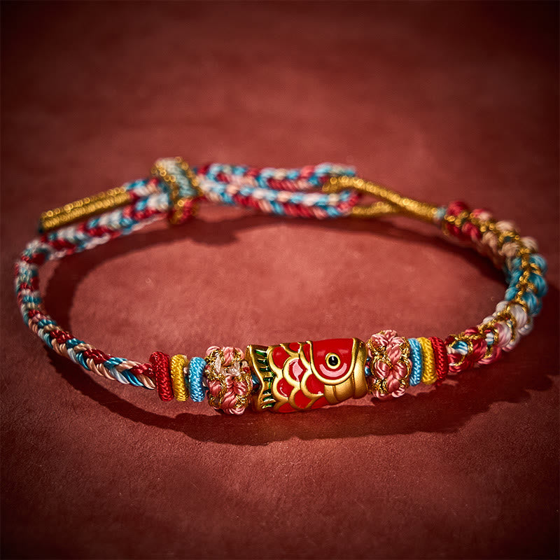 Nimara Ritual Hand-Woven Peach Blossom Koi Fish Success Rope Bracelet