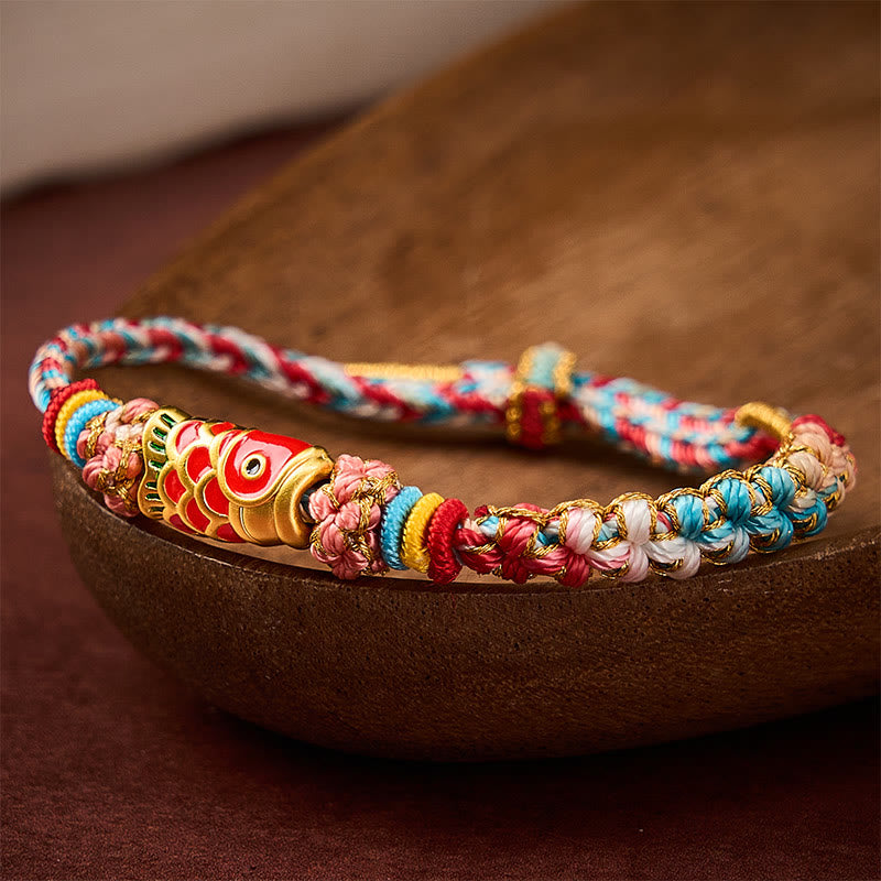 Nimara Ritual Hand-Woven Peach Blossom Koi Fish Success Rope Bracelet