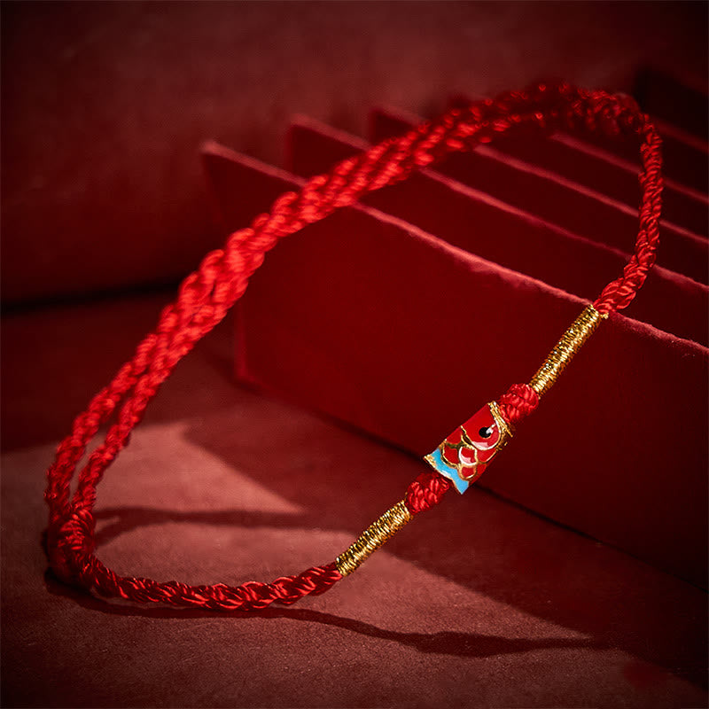 Nimara Ritual Hand-Woven Red String Luck Koi Fish Adjustable Copper Charm Bracelet