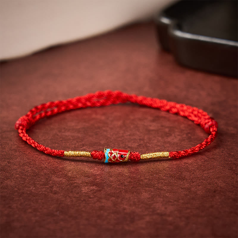 Nimara Ritual Hand-Woven Red String Luck Koi Fish Adjustable Copper Charm Bracelet