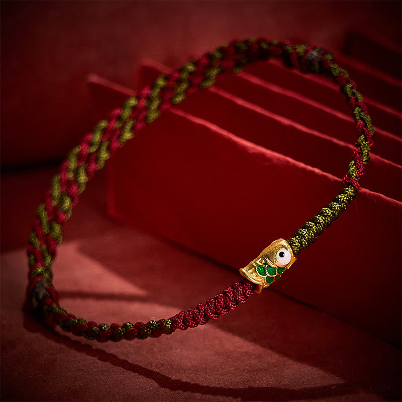 Nimara Ritual Braided Colorful Red Green String Koi Fish Luck Bracelet Anklet