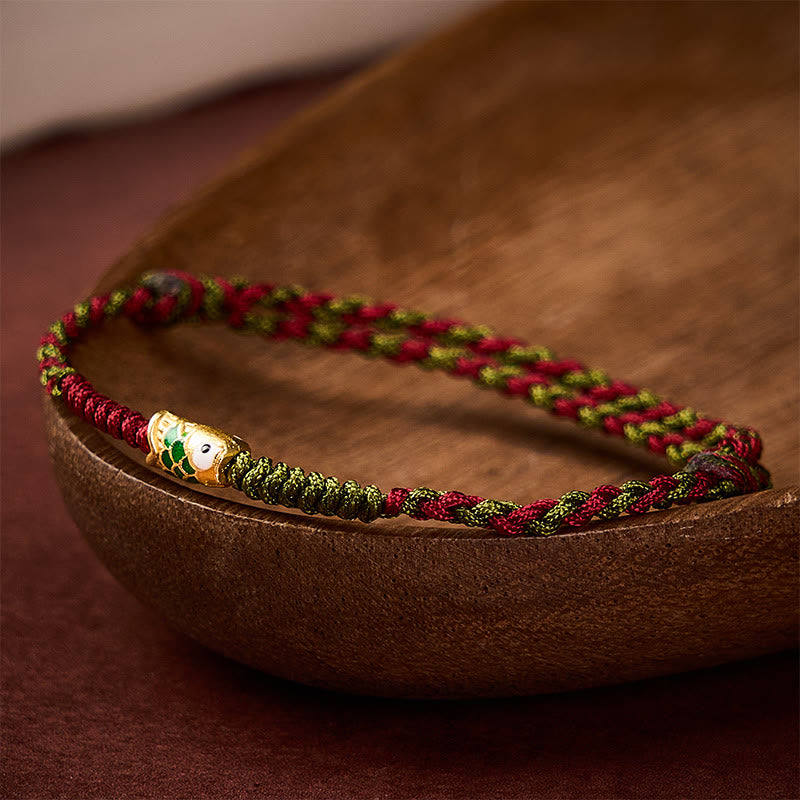 Nimara Ritual Braided Colorful Red Green String Koi Fish Luck Bracelet Anklet