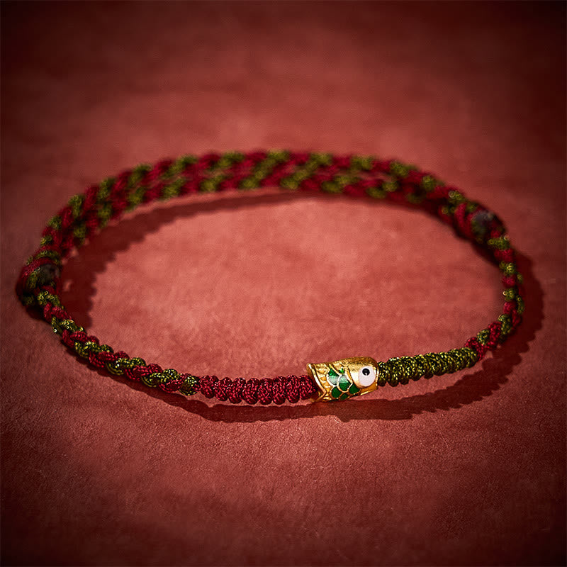 Nimara Ritual Braided Colorful Red Green String Koi Fish Luck Bracelet Anklet