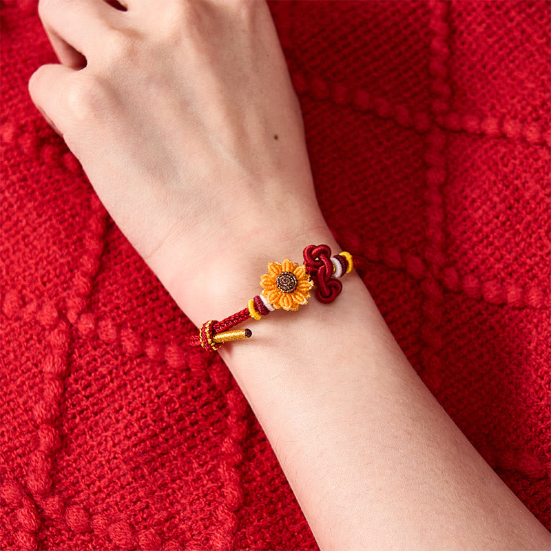 Nimara Ritual Hand-Woven Red String Sunflower Luck Bracelet