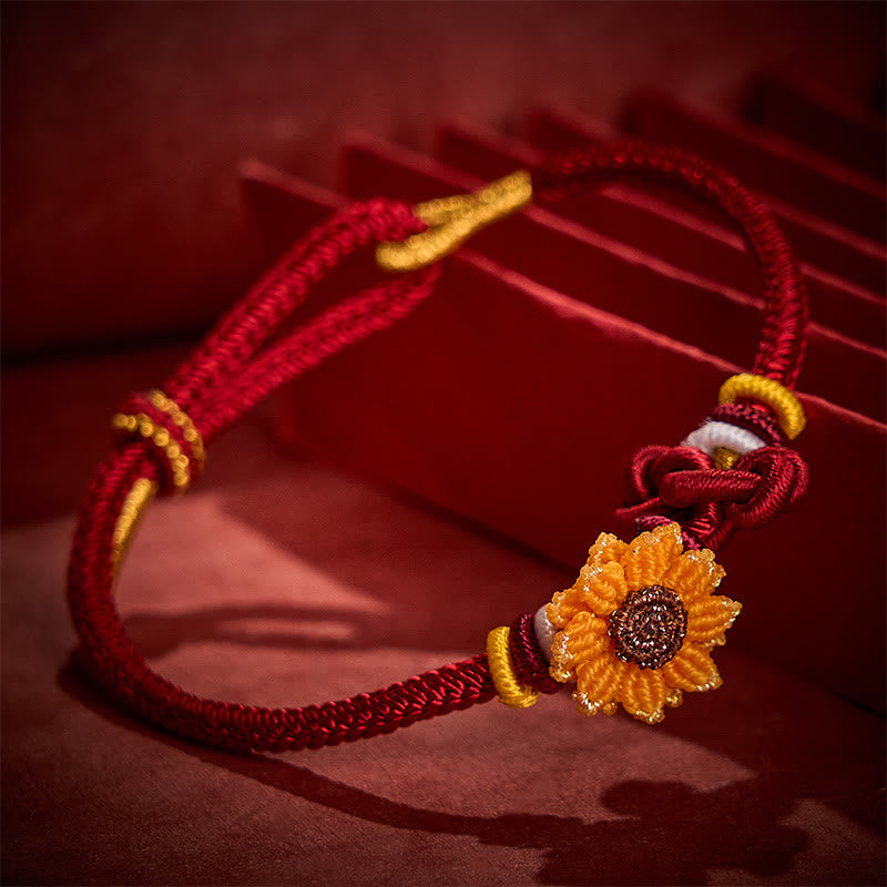 Nimara Ritual Hand-Woven Red String Sunflower Luck Bracelet