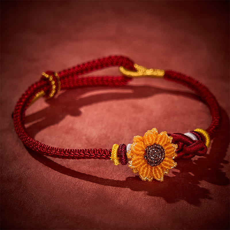 Nimara Ritual Hand-Woven Red String Sunflower Luck Bracelet