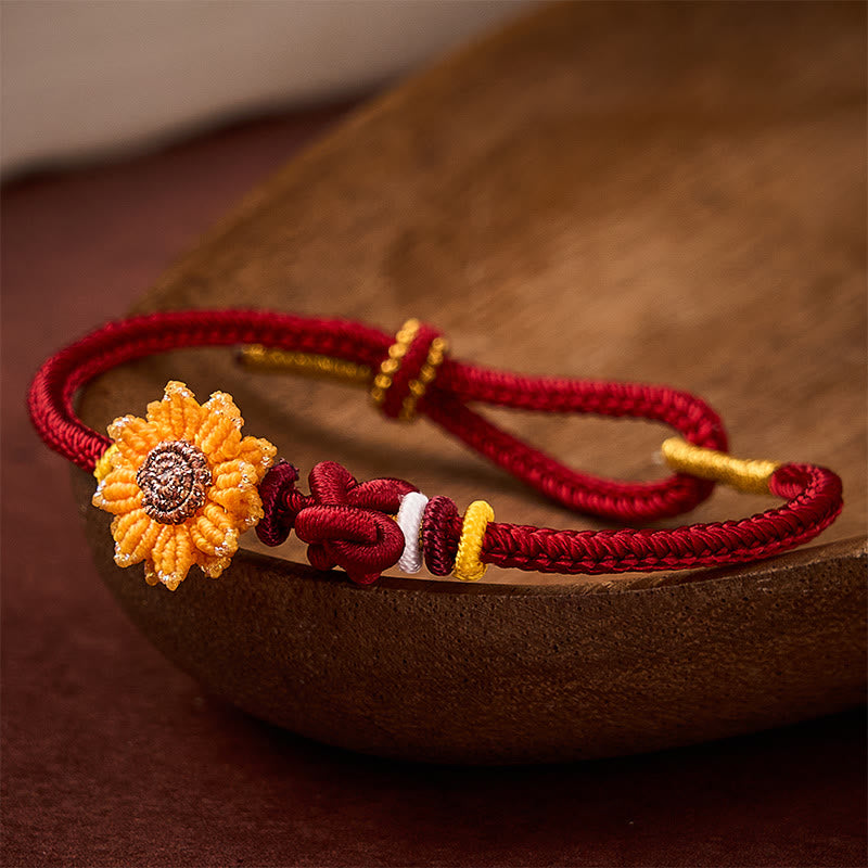 Nimara Ritual Hand-Woven Red String Sunflower Luck Bracelet