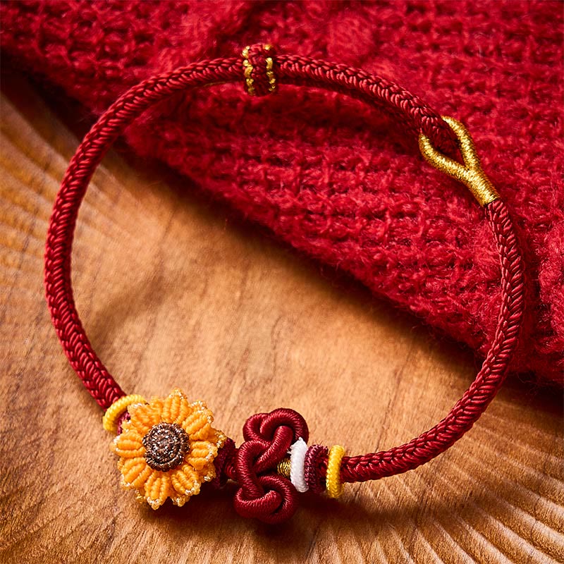 Nimara Ritual Hand-Woven Red String Sunflower Luck Bracelet