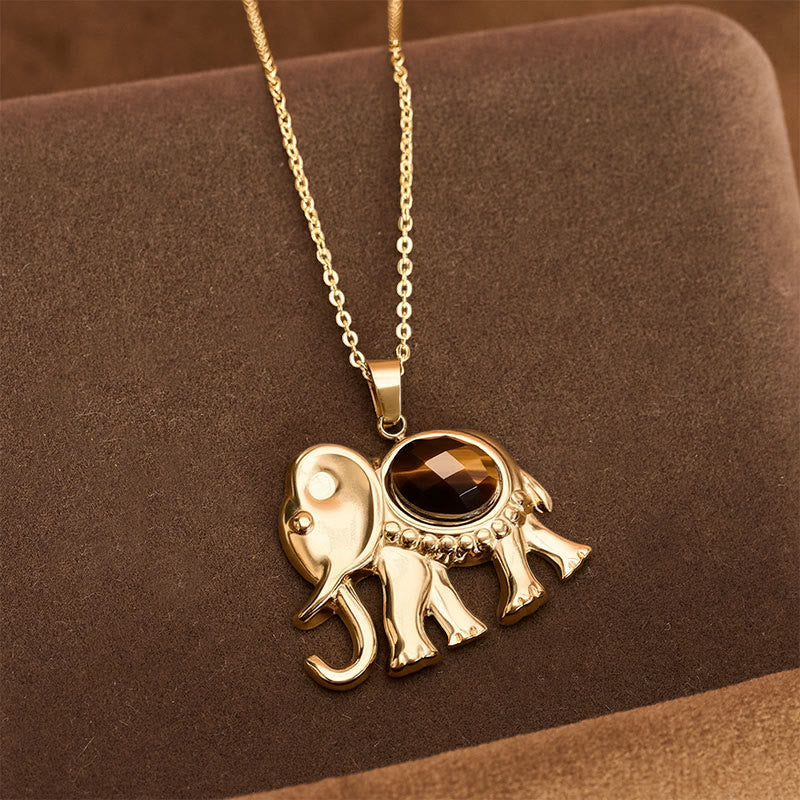 Nimara Ritual Gold Plated Tiger Eye Elephant Protection Necklace