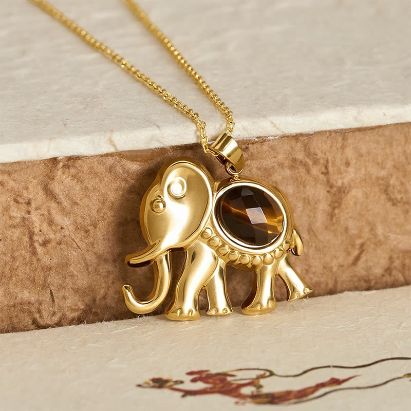 Nimara Ritual Gold Plated Tiger Eye Elephant Protection Necklace