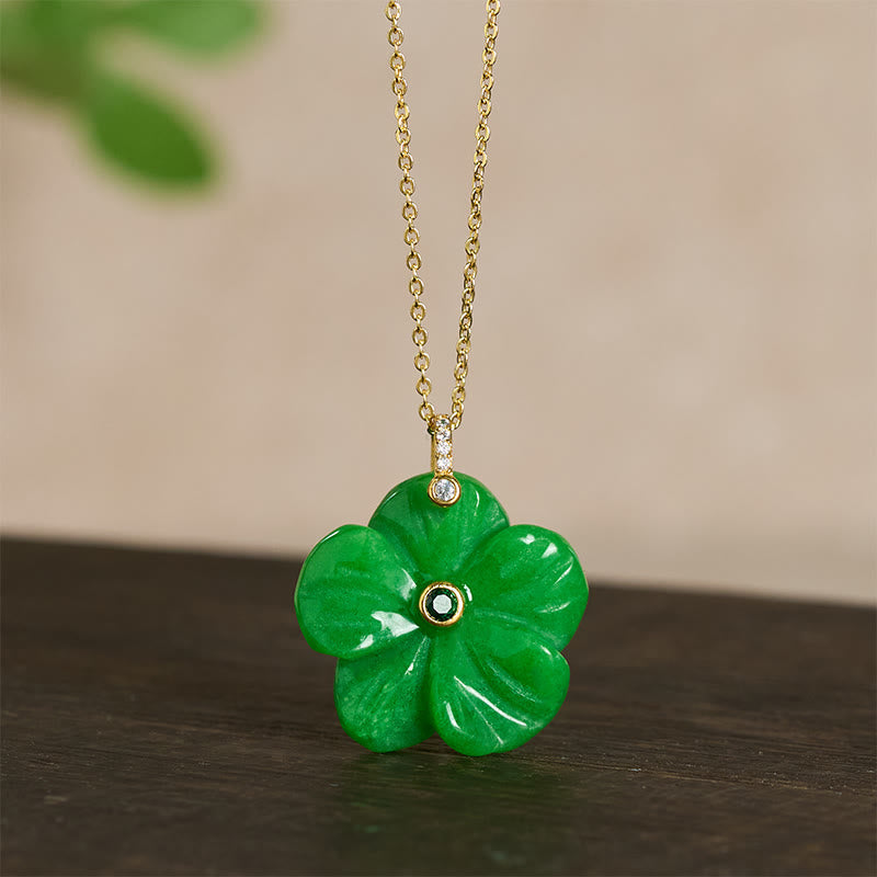 Nimara Ritual Natural Green Aventurine Five Petal Flower Positivity Necklace