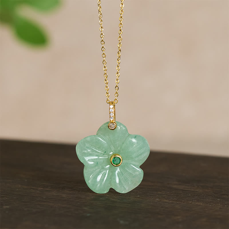 Positivity and Luck Natural Green Aventurine Five Petal Flower Necklace