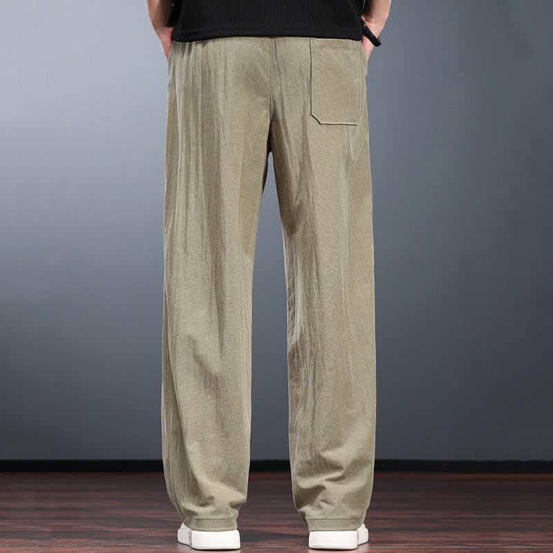 Nimara Ritual Spring Summer Casual Minimalist Drawstring Elastic Waist Solid Long Pants Men's Straight Leg Pants With Pockets