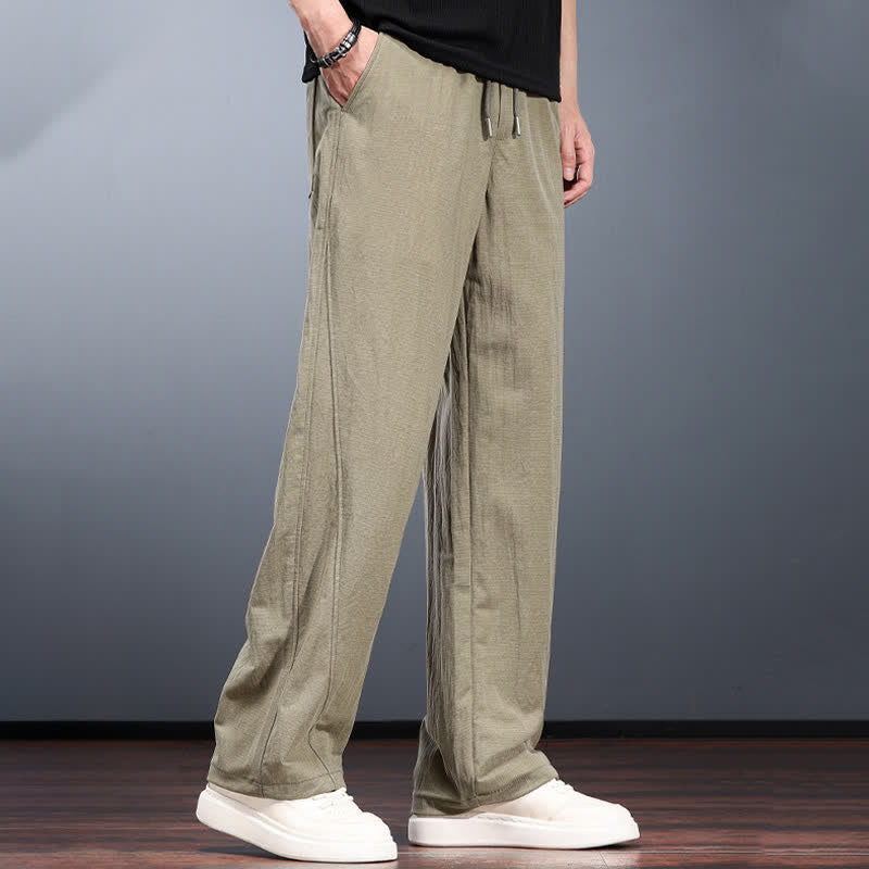 Nimara Ritual Spring Summer Casual Minimalist Drawstring Elastic Waist Solid Long Pants Men's Straight Leg Pants With Pockets