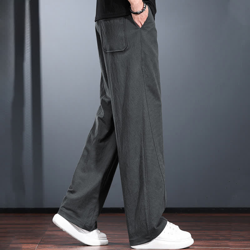Nimara Ritual Spring Summer Casual Minimalist Drawstring Elastic Waist Solid Long Pants Men's Straight Leg Pants With Pockets