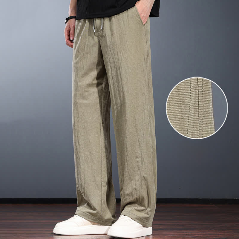 Nimara Ritual Spring Summer Casual Minimalist Drawstring Elastic Waist Solid Long Pants Men's Straight Leg Pants With Pockets