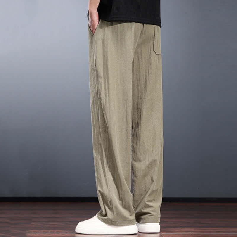 Nimara Ritual Spring Summer Casual Minimalist Drawstring Elastic Waist Solid Long Pants Men's Straight Leg Pants With Pockets