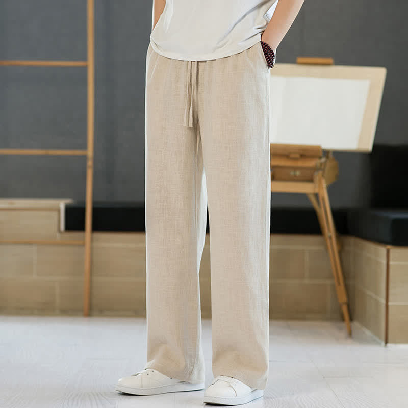 Nimara Ritual Spring Summer Casual Minimalist Drawstring Solid Long Pants Men's Straight Leg Pants With Pockets