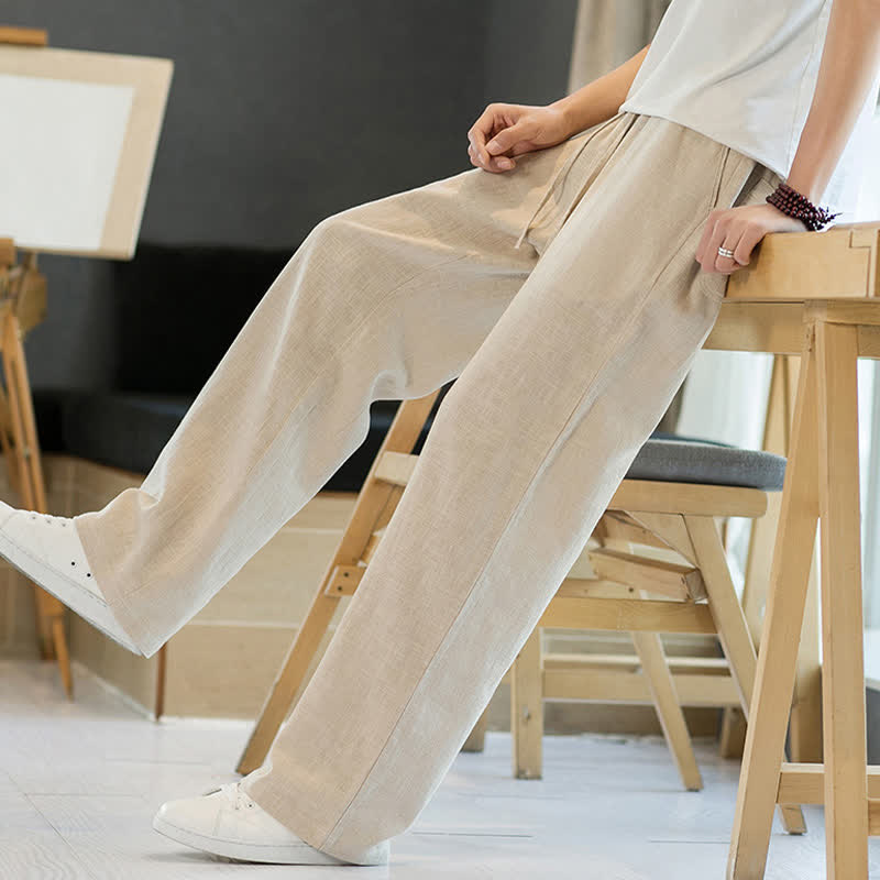 Nimara Ritual Spring Summer Casual Minimalist Drawstring Solid Long Pants Men's Straight Leg Pants With Pockets