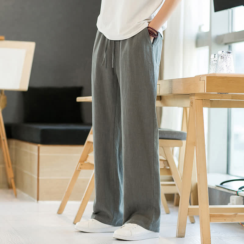 Nimara Ritual Spring Summer Casual Minimalist Drawstring Solid Long Pants Men's Straight Leg Pants With Pockets