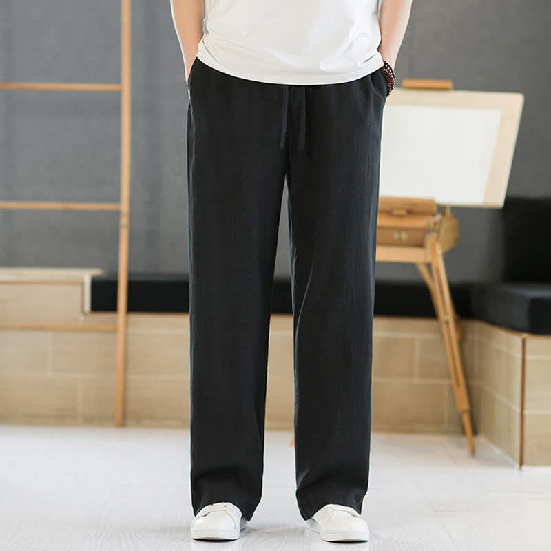 Nimara Ritual Spring Summer Casual Minimalist Drawstring Solid Long Pants Men's Straight Leg Pants With Pockets