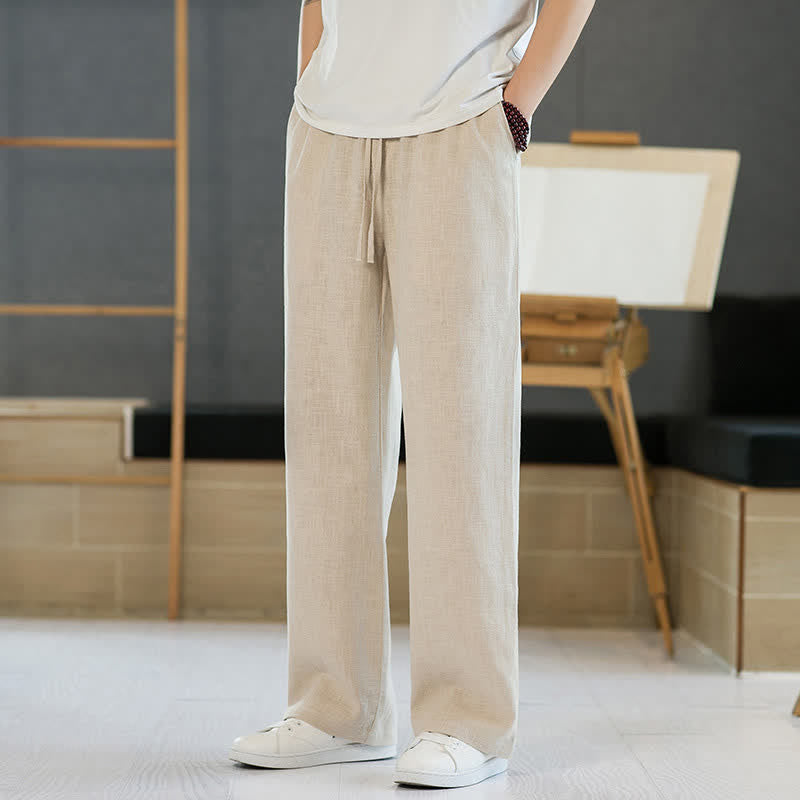 Nimara Ritual Spring Summer Casual Minimalist Drawstring Solid Long Pants Men's Straight Leg Pants With Pockets