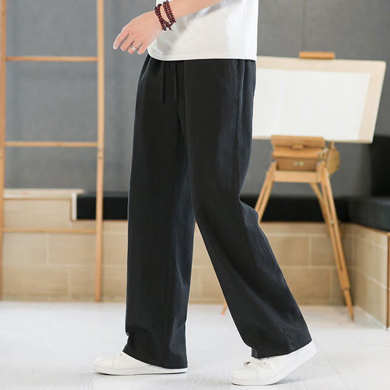 Nimara Ritual Spring Summer Casual Minimalist Drawstring Solid Long Pants Men's Straight Leg Pants With Pockets