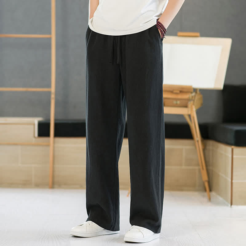 Nimara Ritual Spring Summer Casual Minimalist Drawstring Solid Long Pants Men's Straight Leg Pants With Pockets