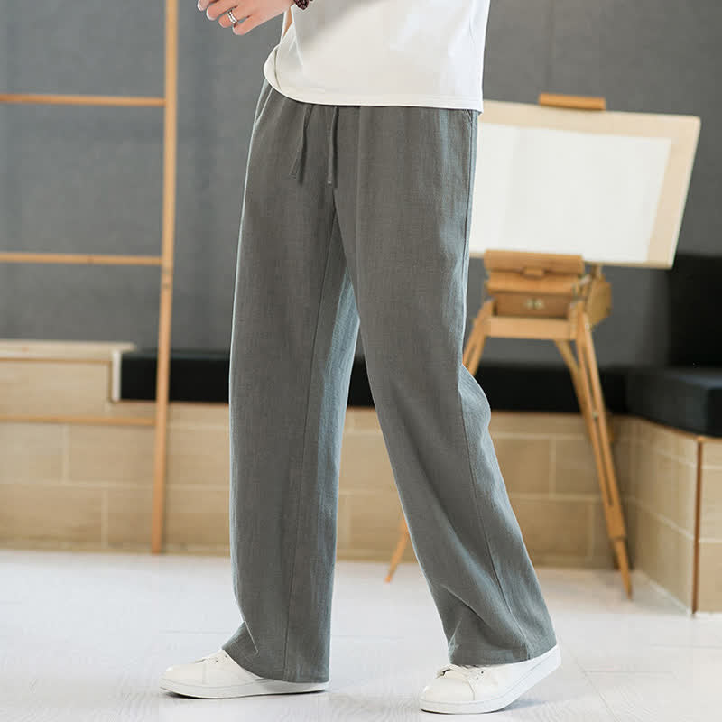 Nimara Ritual Spring Summer Casual Minimalist Drawstring Solid Long Pants Men's Straight Leg Pants With Pockets