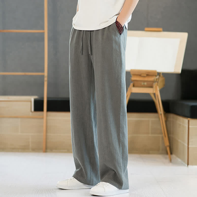 Nimara Ritual Spring Summer Casual Minimalist Drawstring Solid Long Pants Men's Straight Leg Pants With Pockets
