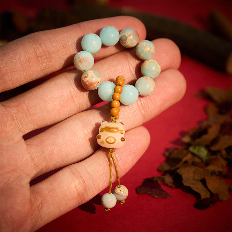 Nimara Ritual Shoushan Stone Charcoal-Grilled Cat Luck Tactile Meditation Beads Decorations