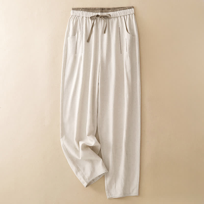 Nimara Ritual Summer Casual Minimalist Drawstring Solid Cropped Pants Women's Tapered Pants With Pocket