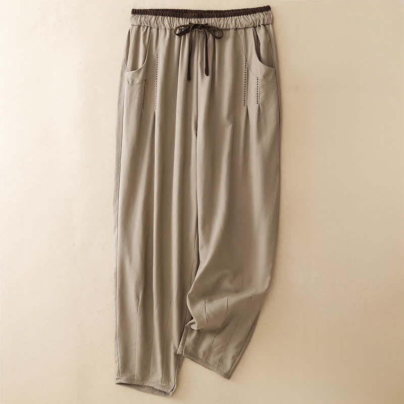 Nimara Ritual Summer Casual Minimalist Drawstring Solid Cropped Pants Women's Tapered Pants With Pocket