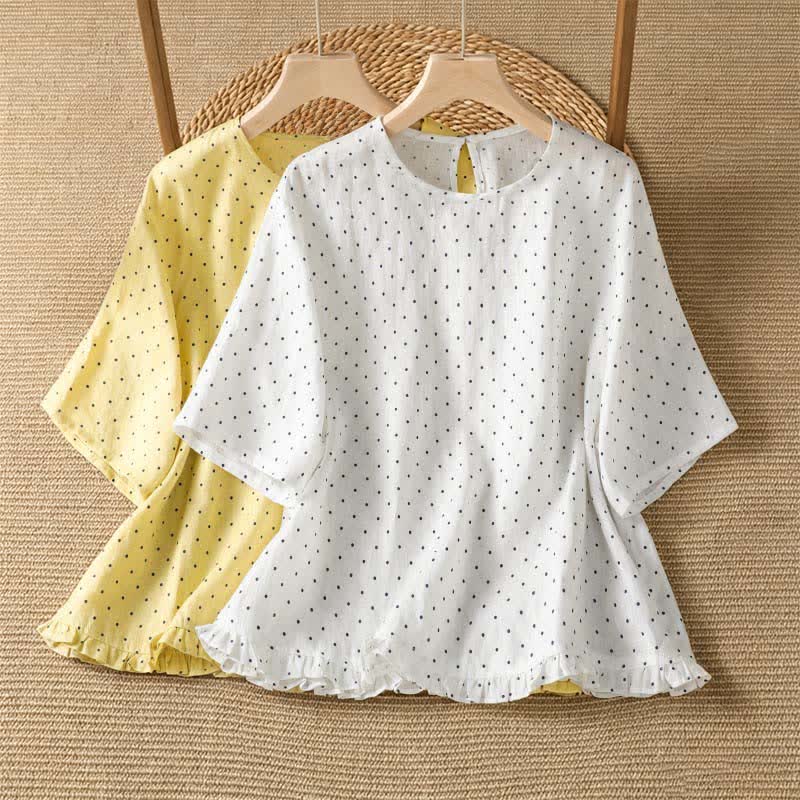 Nimara Ritual Summer Casual Polka Dot Ruffled Hem Women's Short Sleeve T-Shirts
