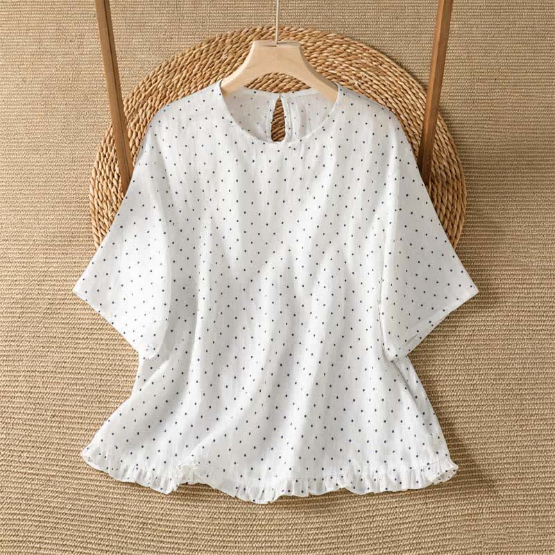 Nimara Ritual Summer Casual Polka Dot Ruffled Hem Women's Short Sleeve T-Shirts