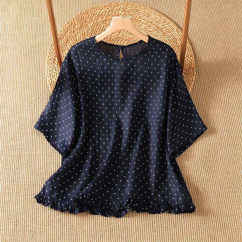 Nimara Ritual Summer Casual Polka Dot Ruffled Hem Women's Short Sleeve T-Shirts