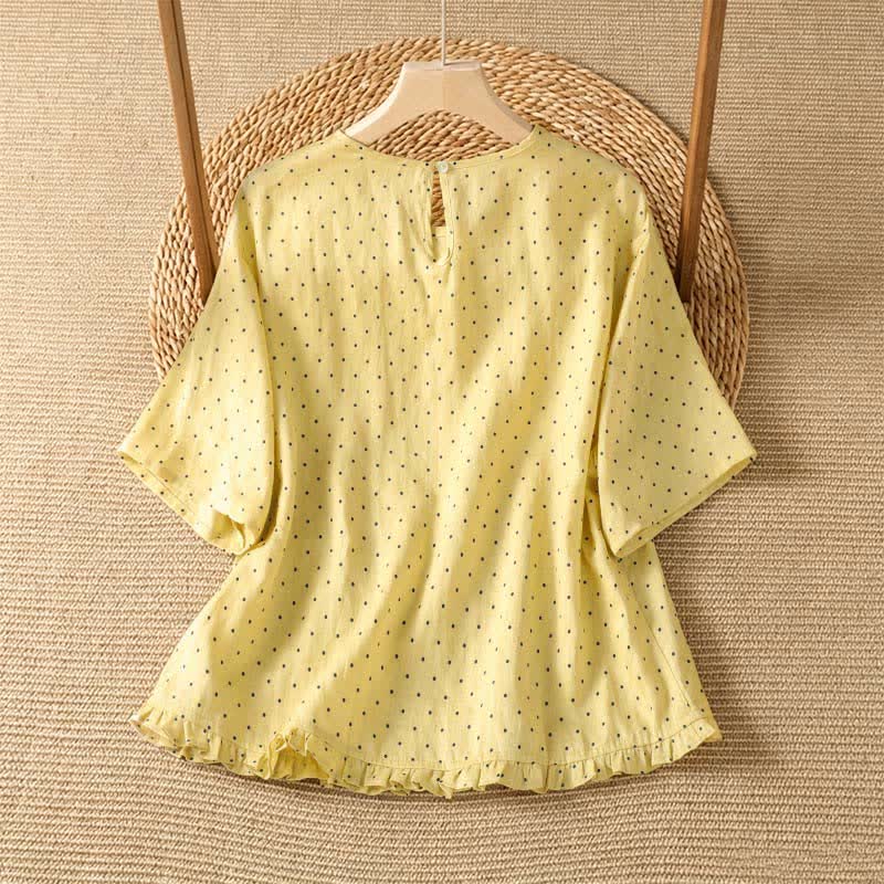 Nimara Ritual Summer Casual Polka Dot Ruffled Hem Women's Short Sleeve T-Shirts