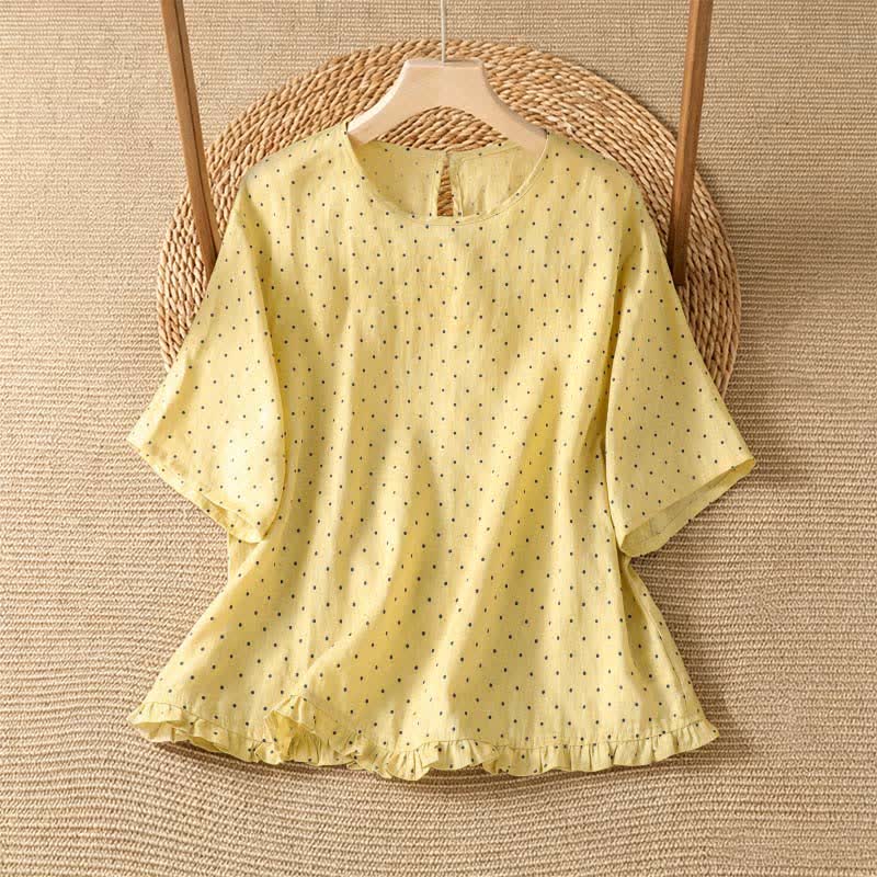 Nimara Ritual Summer Casual Polka Dot Ruffled Hem Women's Short Sleeve T-Shirts