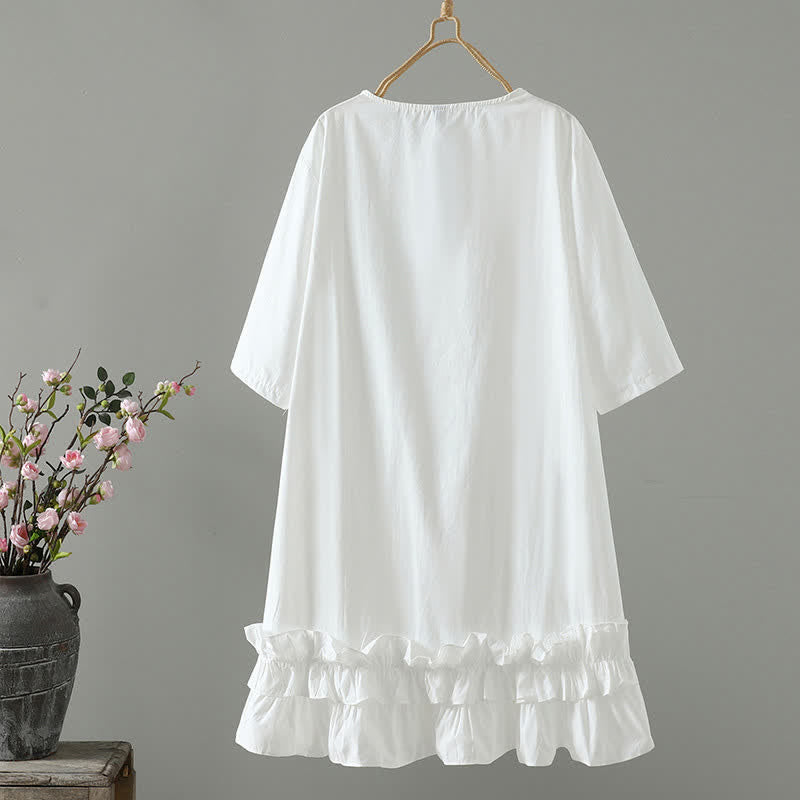 Nimara Ritual Summer Casual Minimalist Solid Ruffle Hem Women's Short Sleeve Dress