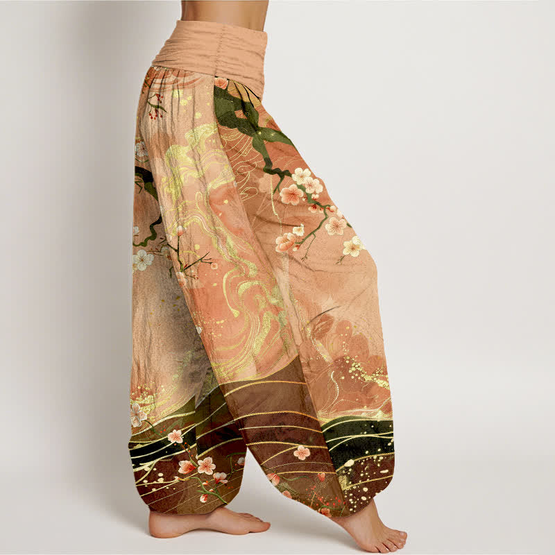 Nimara Ritual Pure Cotton Sakura Blossom Branch Pattern Women's Elastic Waist Harem Pants