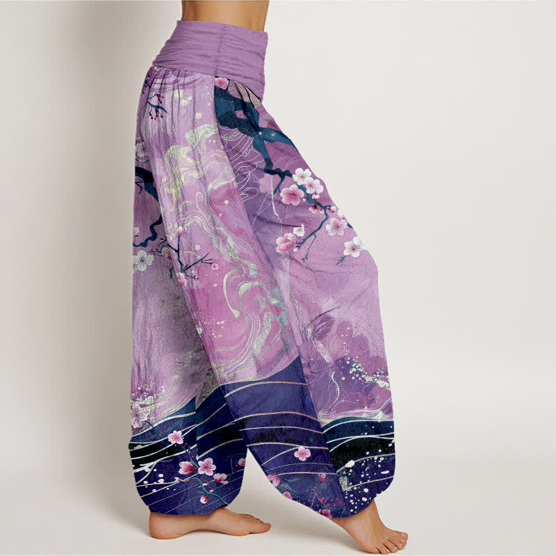 Nimara Ritual Pure Cotton Sakura Blossom Branch Pattern Women's Elastic Waist Harem Pants