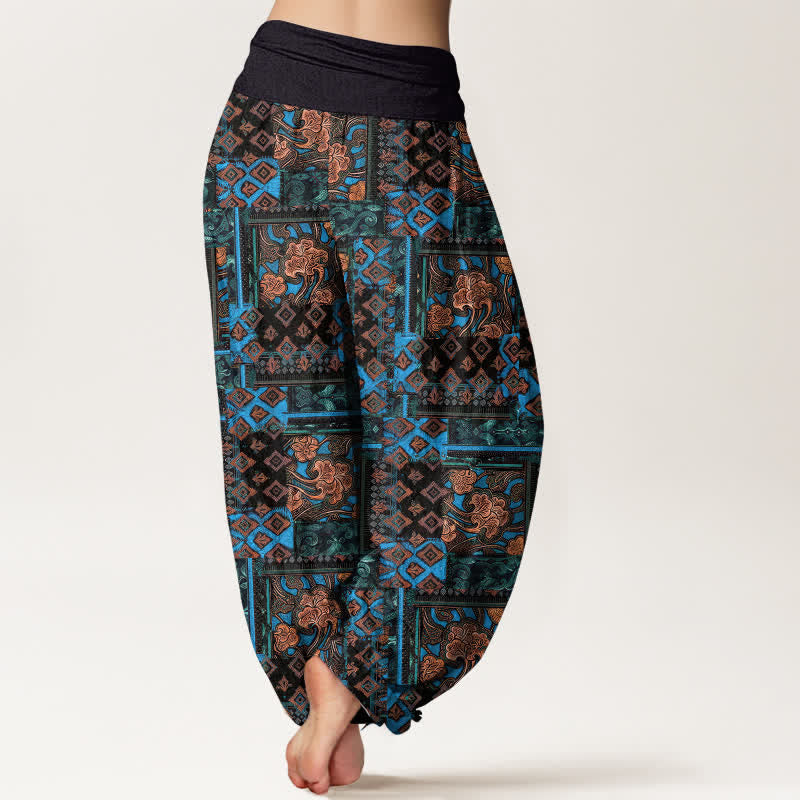 Nimara Ritual Pure Cotton Bohemian Geometric Pattern Women's Elastic Waist Harem Pants
