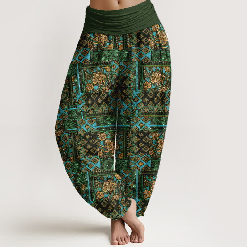 Nimara Ritual Pure Cotton Bohemian Geometric Pattern Women's Elastic Waist Harem Pants