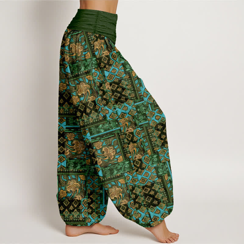 Nimara Ritual Pure Cotton Bohemian Geometric Pattern Women's Elastic Waist Harem Pants