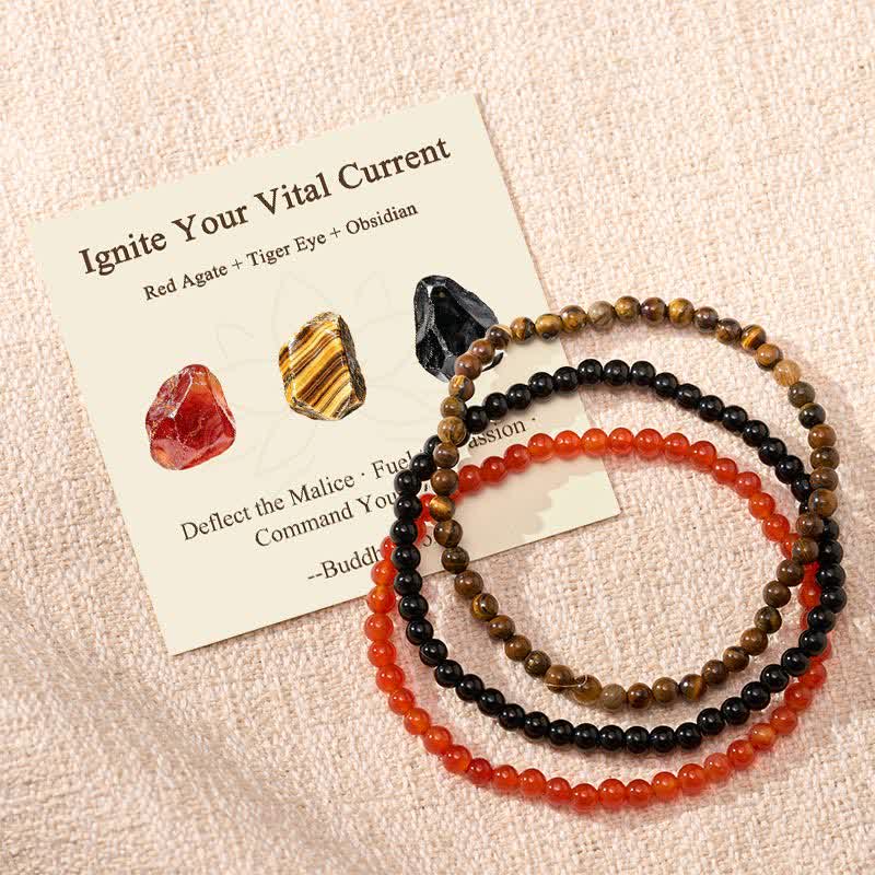 Nimara Ritual 3pcs "Ignite Your Vital Current" Red Agate Purification Bracelet Includes Gift Message Card