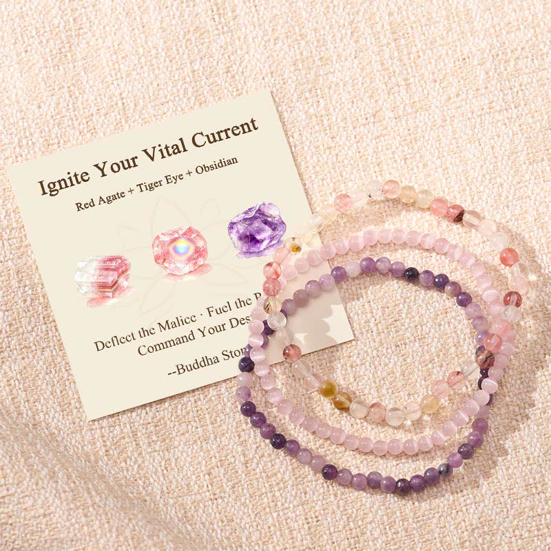 Nimara Ritual 3pcs "Soothe Your Inner Self" Tourmaline Protection Bracelet Includes Gift Message Card
