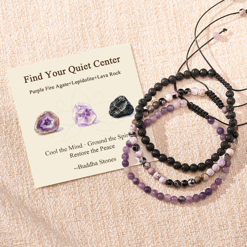 Nimara Ritual 3pcs "Find Your Quiet Center" Fire Agate Clarity Bracelet Includes Gift Message Card